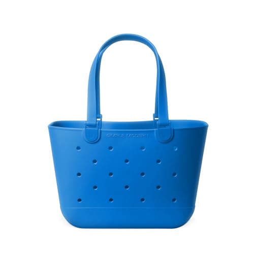 Simple Modern Large Beach Bag | Waterproof Getaway Rubber Tote with Zipper Pocket for Travel, Pool, Boat, Groceries, Sports | Supersonic Blue