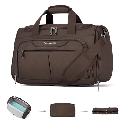 Hanke Underseat Carry On luggage Bags for Travel, Foldable Travel Bags for Women, Soft Lightweight Personal Item Travel Bag Small Carry On Bags for Airplanes, Travel Tote Bags for Women Men.(Coffee)