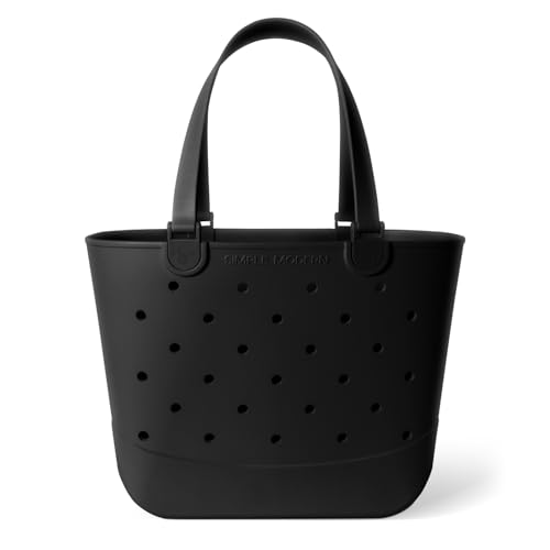 Simple Modern Extra-Large Beach Bag | Waterproof Getaway Rubber Tote with Zipper Pocket for Travel, Pool, Boat, Groceries, Sports | Midnight Black