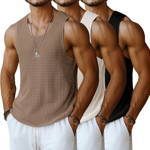 Riyiper 3 Pack Men's Waffle Knit Tank Tops