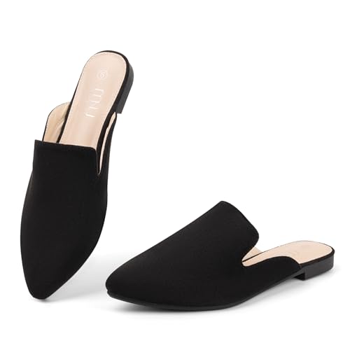 MUSSHOE All-Season Women's Mules:Pointed Toe Backless Loafers:Slip-on Dressy Comfortable Casual Office Business Flat Shoes for Working Women Aged 25-45