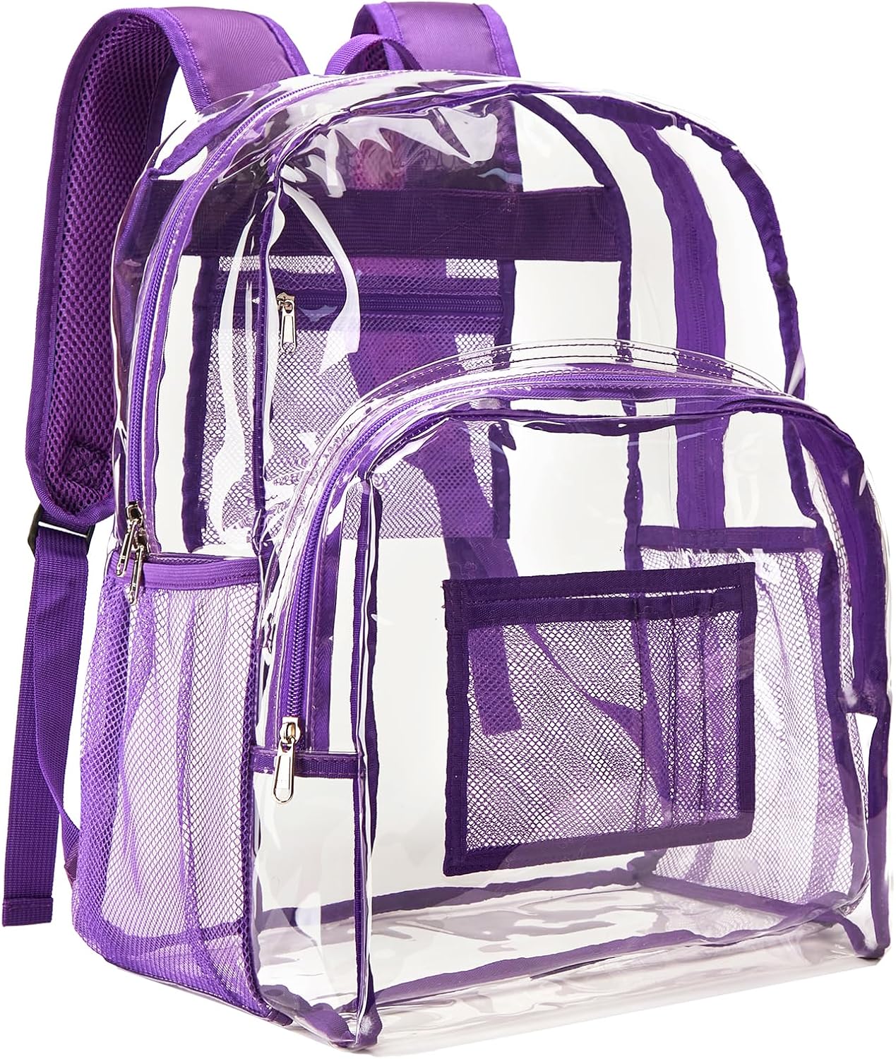 Vorspack Clear Backpack Heavy Duty PVC Transparent Backpack Extra Large Clear Backpacks with Reinforced Strap for College Workplace Security - Purple