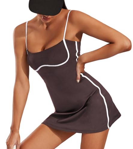 Move With You Womens Workout Tennis Dress with Built-in Bra & Shorts Pockets Sleeveless Exercise Golf Dresses