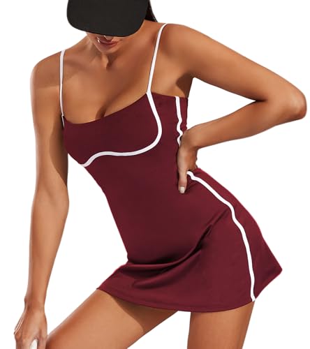 Move With You Womens Workout Tennis Dress with Built-in Bra & Shorts Pockets Sleeveless Exercise Golf Dresses