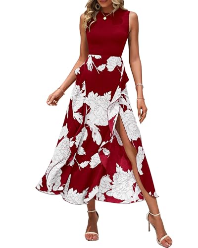 BTFBM Women Casual Sleeveless Summer Dresses 2025 Spring Crewneck Patchwork Boho Floral Ruffle Cocktail Party Midi Dress