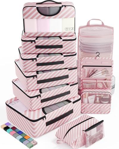Veken 10 Set Packing Cubes for Travel Essential, Suitcase Organizer Bags in 4 Sizes, Carry-On Luggage Accessories with Large Laundry & Hanging Toiletry Bag, Must-Have for Airplane, Road Trip & Camping