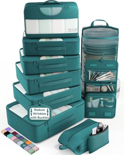 Veken 10 Set Packing Cubes for Travel Essential, Suitcase Organizer Bags in 4 Sizes, Carry-On Luggage Accessories with Large Laundry & Hanging Toiletry Bag, Must-Have for Airplane, Road Trip & Camping