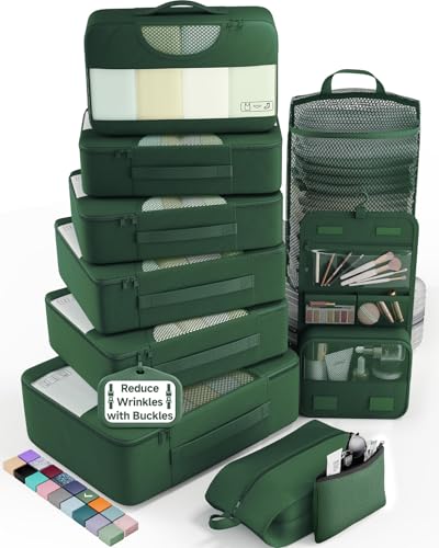 Veken 10 Set Packing Cubes for Travel Essential, Suitcase Organizer Bags in 4 Sizes, Carry-On Luggage Accessories with Large Laundry & Hanging Toiletry Bag, Must-Have for Airplane, Road Trip & Camping