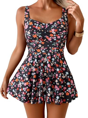 B2prity One Piece Swimdress Swimsuit for Women Tummy Control Wrap Swim Dress Modest Ruched Skirt Bathing Suit