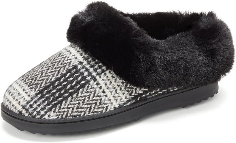 Dearfoams Women's Memory Foam Cozy Soft House Slippers Gifts for Women Hannah Knit Clog House Shoes