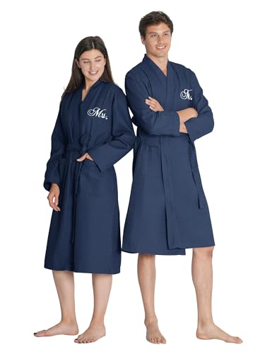 AW BRIDAL Mr and Mrs Waffle Knit Robe Set for Wedding Engagement Gifts, Anniversary Matching Robes for Couples, Women and Men