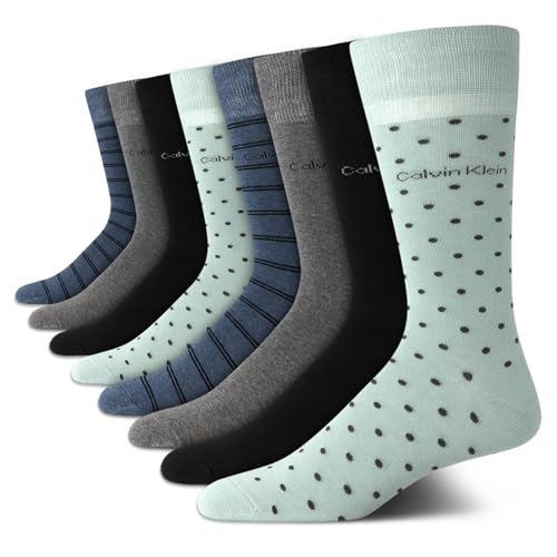 Calvin Klein Men's Dress Socks - 8 Pack Breathable Cotton Blend Crew Socks - Casual Long Work Sock for Men (Sizes: 7-12)