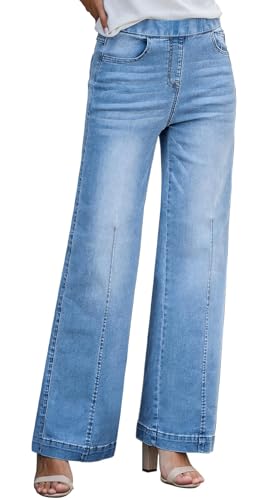 BestGirl Women's Baggy Jeans Pull On Stretchy Loose High Waisted Wide Leg Denim Pants Y2K 90s