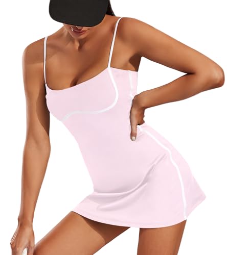 Move With You Womens Workout Tennis Dress with Built-in Bra & Shorts Pockets Sleeveless Exercise Golf Dresses