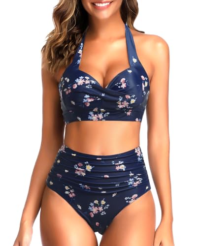 Tempt Me Women Two Piece Swimsuit High Waisted Bikini Halter Vintage Retro Bathing Suit Push up Swimwear