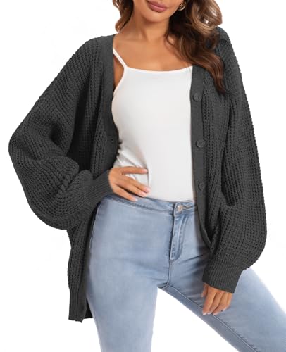 QUALFORT Cardigan Sweaters for Women 100% Cotton Button-Down Oversized Knit Outerwear Fall Tops for Women 2025