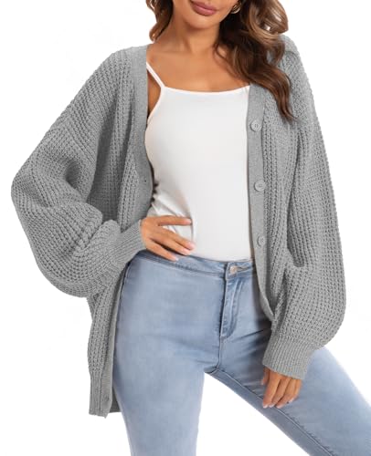 QUALFORT Cardigan Sweaters for Women 100% Cotton Button-Down Oversized Knit Outerwear Fall Tops for Women 2025