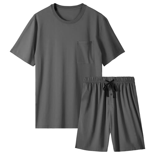 BAMBOO COOL Mens Pajama Set Summer Pjs Sleepwear Short Sleeve Shirts Soft Lightweight Sleep Sets with Pockets S-2XL