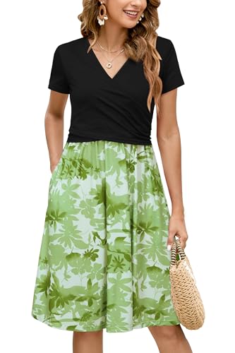 OUGES Women's 2025 Fashion V Neck Midi Dress with Pockets Maternity Clothes Nursing Dresses