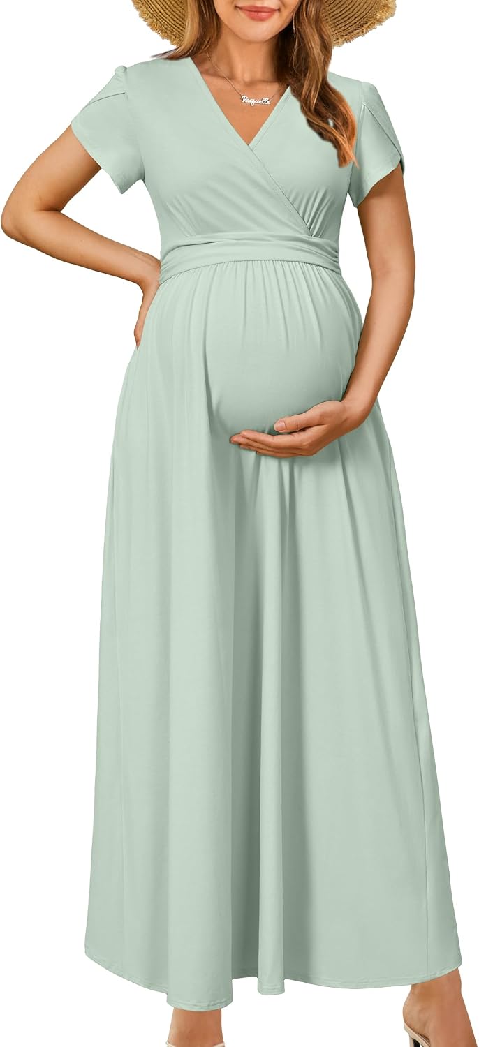 OUGES Cotton-Blend Wrap Maxi