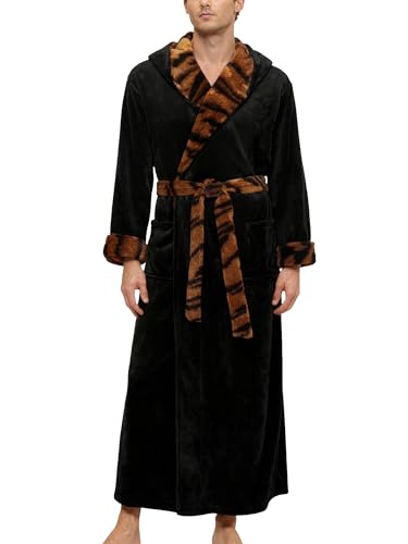Alexander Del Rossa Mens Robe with Hood, Plush Fleece Hooded Mens Bathrobe, Big and Tall Bath Robes for Men
