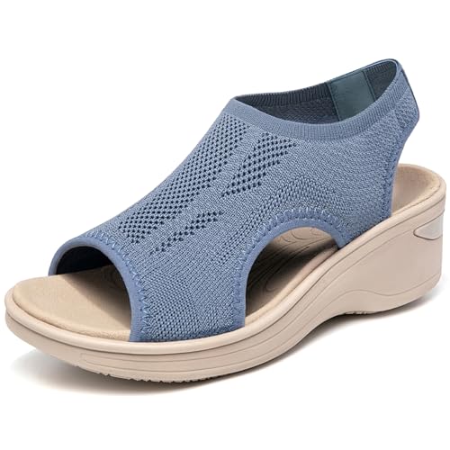 KOIMED Women's Comfortable Platform Walking Sandals With Memory Foam Open Toe Lightweight Breathable Soft Mesh Washable For Summer Travel Casual Beach Outdoor Sport