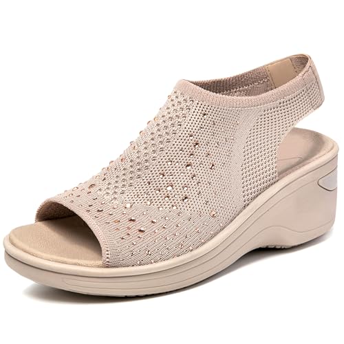 KOIMED Women's Comfortable Platform Walking Sandals With Memory Foam Open Toe Lightweight Breathable Soft Mesh Washable For Summer Travel Casual Beach Outdoor Sport
