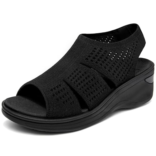 KOIMED Women's Comfortable Platform Walking Sandals With Memory Foam Open Toe Lightweight Breathable Soft Mesh Washable For Summer Travel Casual Beach Outdoor Sport