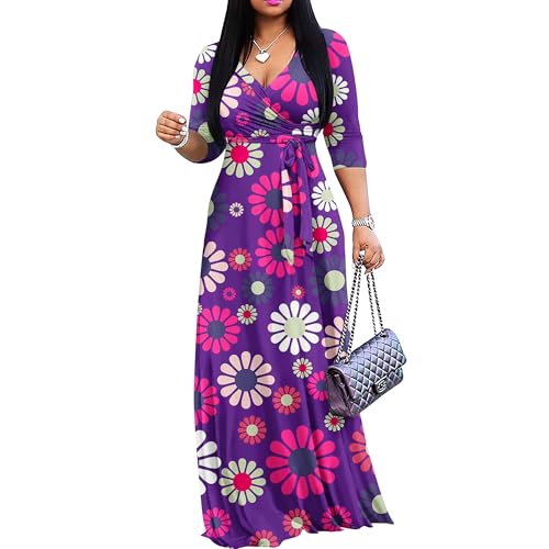 FANDEE Plus Size Maxi Dress for Women Casual Summer Sundress V-Neck 3/4 Sleeve