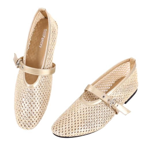 Leopard Flats for Women Mesh Ballet Flats Mary Jane Animal Print Shoes Slip On Casual Breathable Ballerina Flats