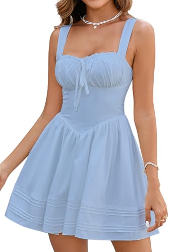 HTZMO Women Summer Casual Square Neck Mini Sundress Corset A Line Flowy Swing Cute Graduation Party Short Dress