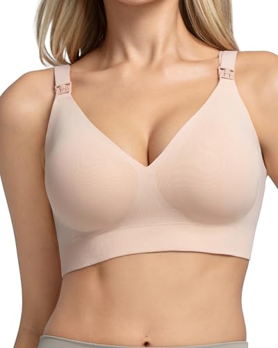 Momcozy CoolFit Nursing Bras for Breastfeeding, Ultra Stretch Seamless Jelly Strip Maternity Bra, Instant Cooling Wireless