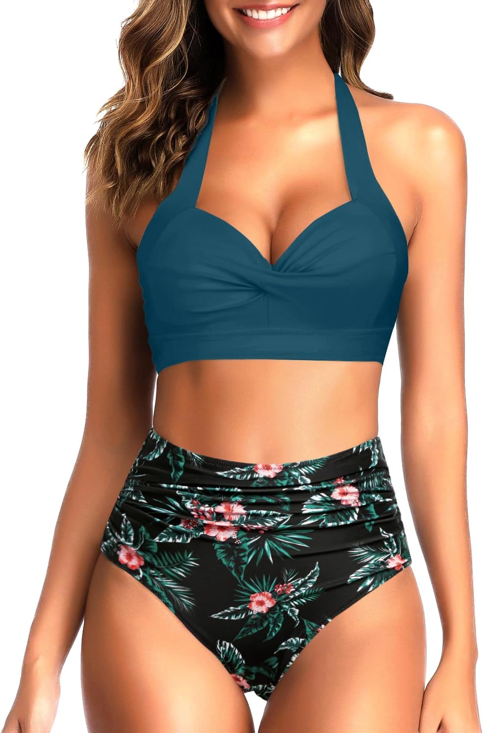 Tempt Me Women Two Piece Swimsuit High Waisted Bikini Halter Vintage Retro Bathing Suit Push up Swimwear