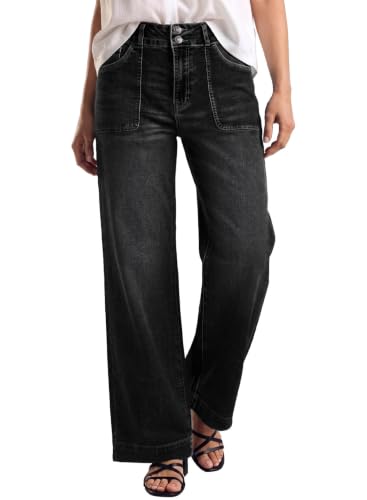 Sidefeel Women's Straight Leg Jeans High Waisted Stretchy Tummy Control Wide Leg Denim Pants Fall Outfits