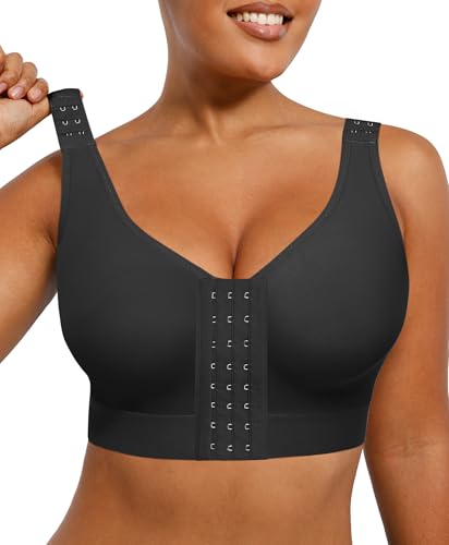 SHAPELLX Post Surgery Bras Front Closure Compression Bra Wirefree Mastectomy Bra with Adjustable Straps