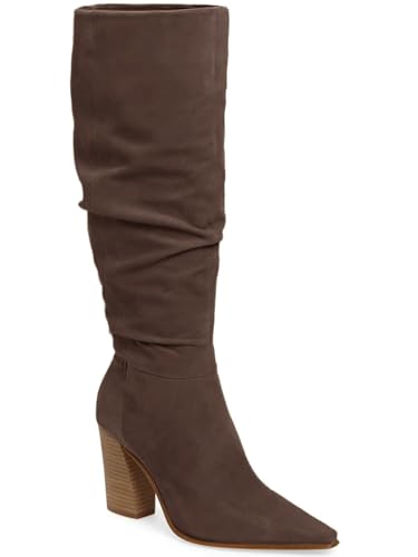 PiePieBuy Womens Faux Suede Knee High Boots Pointed Toe High Chunky Heel Side Zipper Party Dress Booties