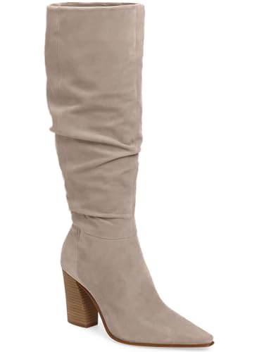 PiePieBuy Womens Faux Suede Knee High Boots Pointed Toe High Chunky Heel Side Zipper Party Dress Booties