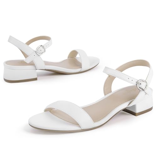Ankis Women Nude Black White Sandals for Women Low Heel 1 Inch Dressy Sandal Ankle Strap Open Toe Block Short Heeled Summer Classic Comfortable Graduation Holiday Party Casual Flat Shoes 2025
