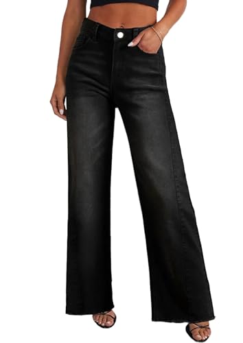 PRETTYGARDEN Wide Leg Jeans for Women Trendy High Waisted Stretchy Baggy Raw Hem Denim Palazzo Pants 2025 Fall Clothes