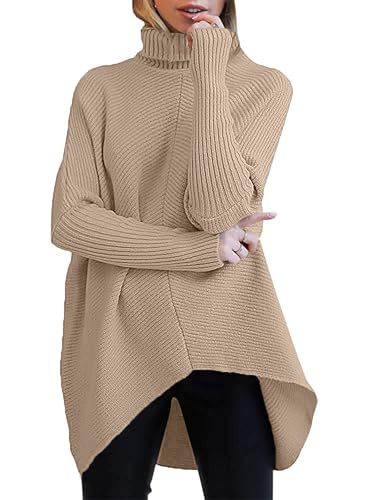 ANRABESS Womens Oversized Turtleneck Batwing Long Sleeve Casual Cozy Baggy Knit Pullover Tunic Sweater 2025 Fall Outfits