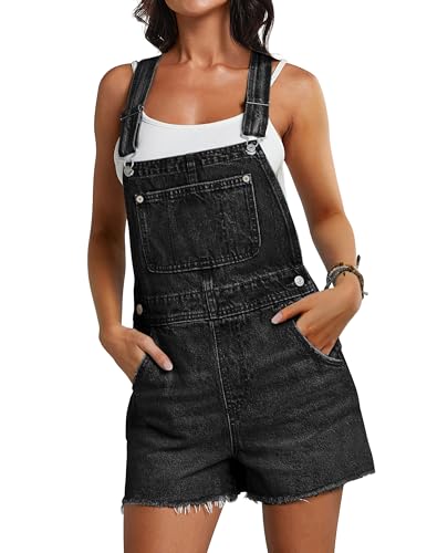 Qazel Vorrlon Denim Overall Shorts for Women Casual Summer Adjustable Strap Rompers with Pockets Bib Jeans Shortalls