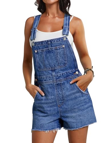Qazel Vorrlon Denim Overall Shorts for Women Casual Summer Adjustable Strap Rompers with Pockets Bib Jeans Shortalls
