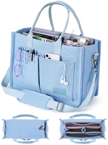 FIORETTO Canvas Tote Bag for Women with Zipper Closure & Individual Compartments for Work College for Teacher & Nurse