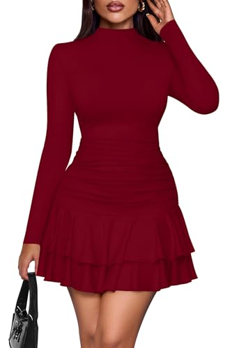 PRETTYGARDEN Mock Neck Ruched Mini