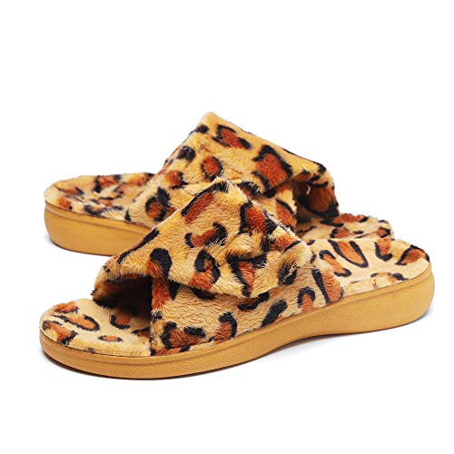 SOLLBEAM Women's Plantar Fasciitis Fuzzy House Orthopedic Adjustable Slippers With Arch Support Orthotic Heel Cup Sandals For Ladies