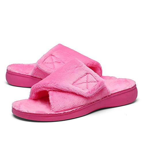 SOLLBEAM Women's Plantar Fasciitis Fuzzy House Orthopedic Adjustable Slippers With Arch Support Orthotic Heel Cup Sandals For Ladies