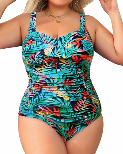 Aqua Eve Womens Plus Size One Piece Swimsuit- Tummy Control Bathing Suit Full Coverage Swimwear