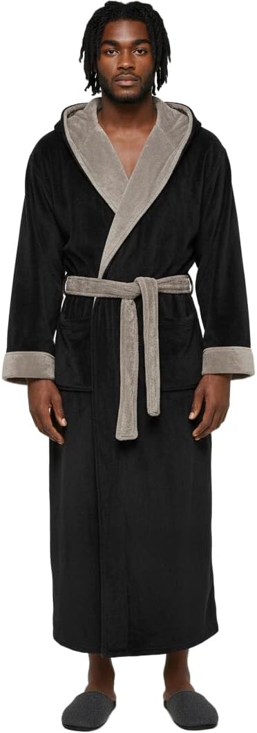 Alexander Del Rossa Mens Robe with Hood, Plush Fleece Hooded Mens Bathrobe, Big and Tall Bath Robes for Men
