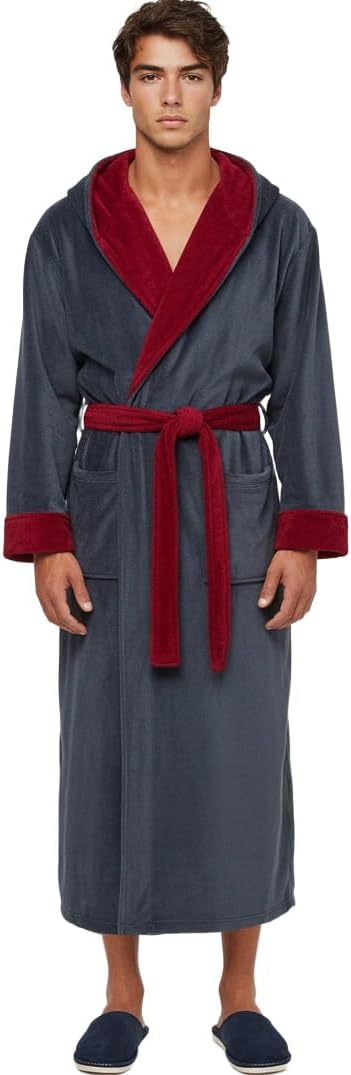 Alexander Del Rossa Mens Robe with Hood, Plush Fleece Hooded Mens Bathrobe, Big and Tall Bath Robes for Men
