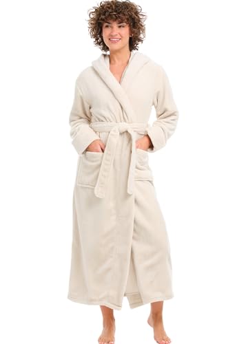 Alexander Del Rossa Womens Robe, Long Plush Bathrobe with Hood, Hooded Robes for Women Plus Size Bath Robe